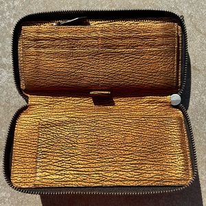 3.1 Phillip Lim Metallic Burnt Orange Zip Around Wallet.